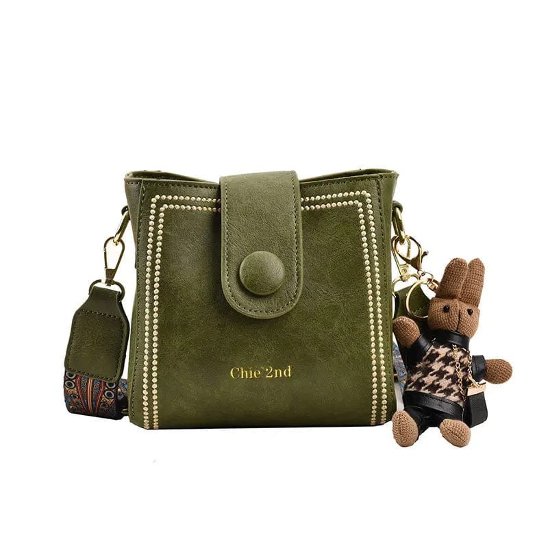 Saboor store New Fashion Retro High Texture Shoulder Green / With Pendant New Fashion Retro High Texture Shoulder Messenger Bag