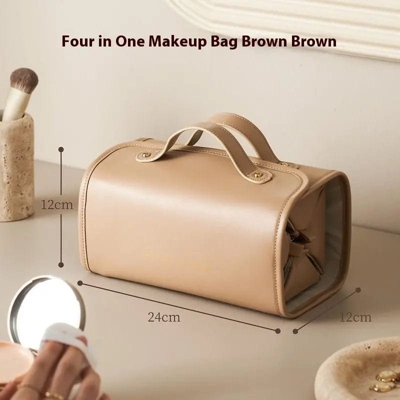 Saboor store New Folding Cosmetic Bag Large Capacity Brown New Folding Cosmetic Bag Large Capacity Portable Handbag Waterproof Travel Storage Washing Bag For Women