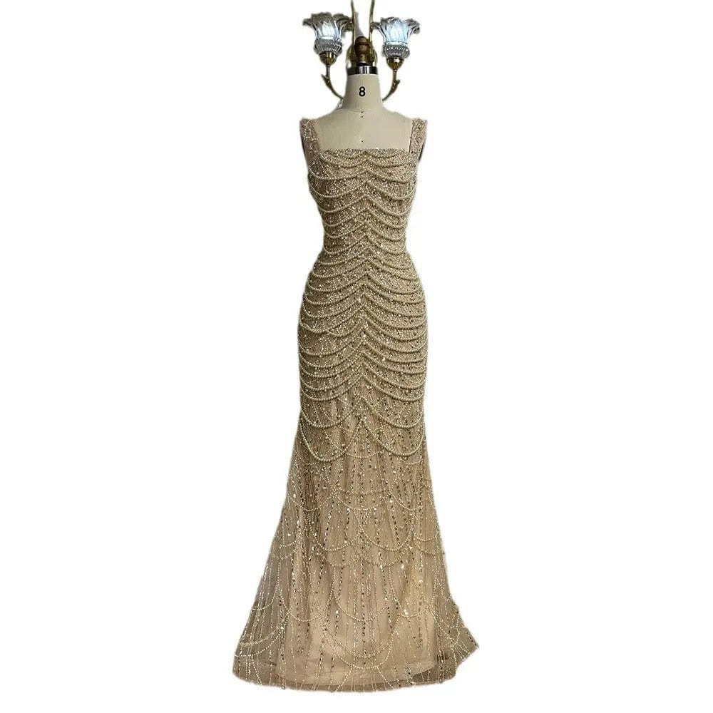 Saboor store Nude Elegant Sling Light Luxury High-end Nude Elegant Sling Light Luxury High-end Pearl Beaded Dress