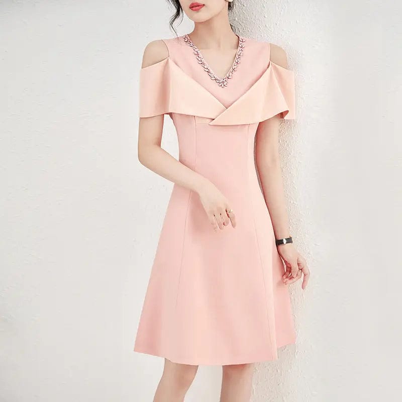 Saboor store  Pink / L slim fit dress