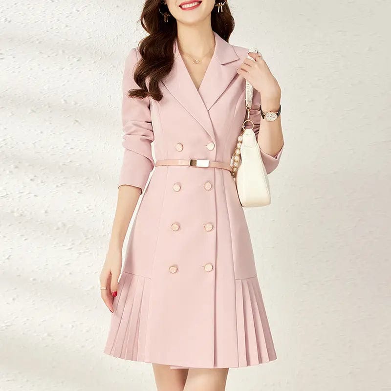 Saboor store  Pink / L Stylish Belted Dress for Autumn and Winter | Shop Now