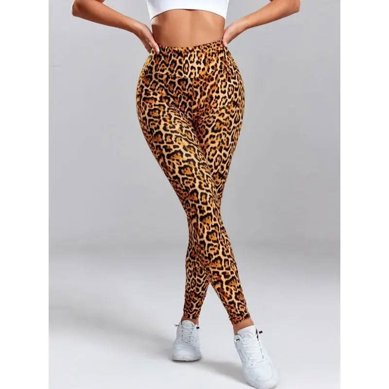 Saboor store  Polyester Women's Fashion Leopard Print Slim Fit Hip Raise Yoga Leggings Dance Pants Polyester Women's Fashion Leopard Print Slim Fit Hip Raise Yoga Leggings Dance Pants