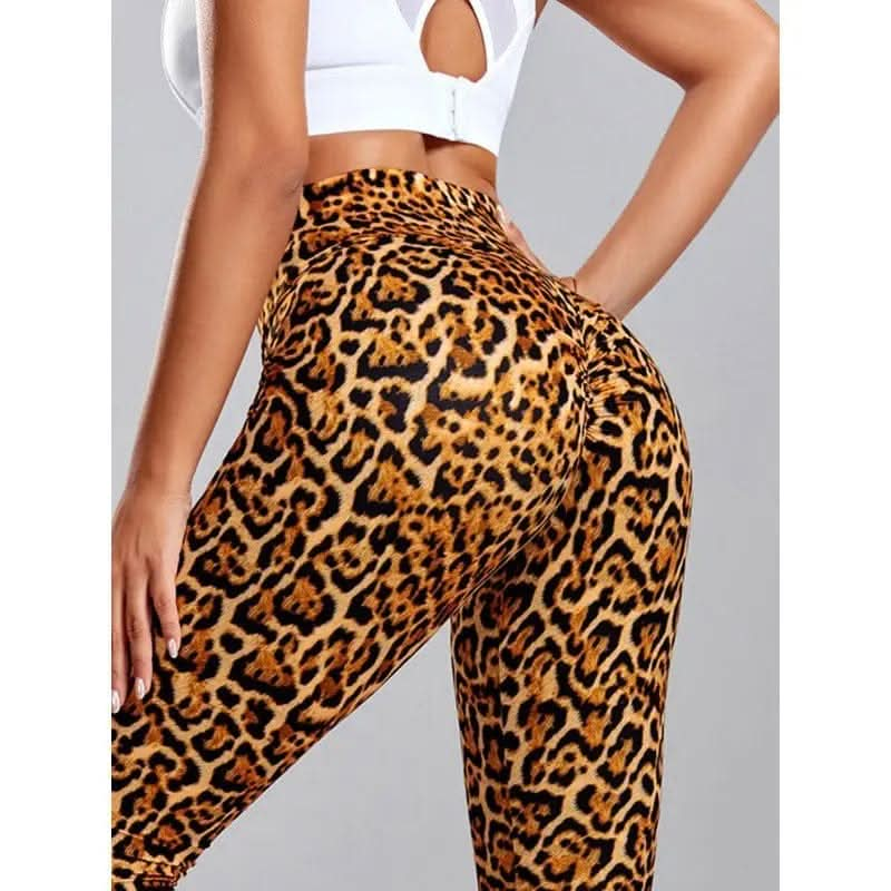 Saboor store  Polyester Women's Fashion Leopard Print Slim Fit Hip Raise Yoga Leggings Dance Pants Polyester Women's Fashion Leopard Print Slim Fit Hip Raise Yoga Leggings Dance Pants