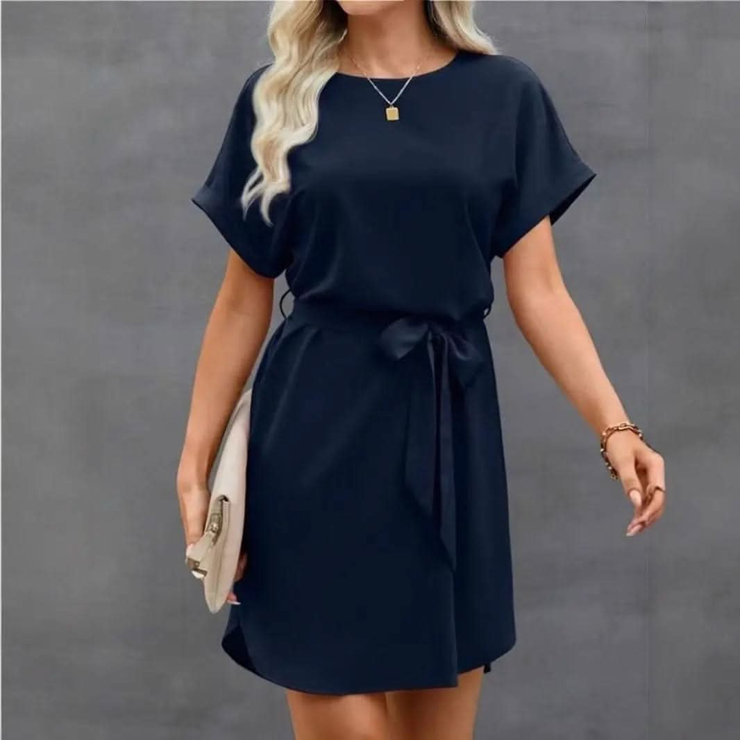 Saboor store  postpartum, high waist, belly shaping, tummy control, recovery, slimming, support, seamless, comfortable, breathable, stretchable, maternity, body shaper, smooth, firming, sculpting, undergarment, confidence, snug fit, everyday wear Lace-up Waist Short Sleeve Satin Dress