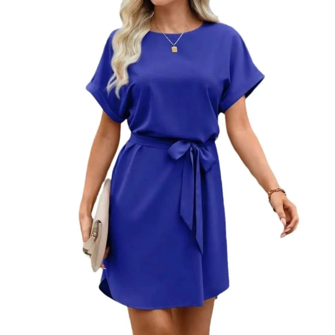 Saboor store  postpartum, high waist, belly shaping, tummy control, recovery, slimming, support, seamless, comfortable, breathable, stretchable, maternity, body shaper, smooth, firming, sculpting, undergarment, confidence, snug fit, everyday wear Lace-up Waist Short Sleeve Satin Dress