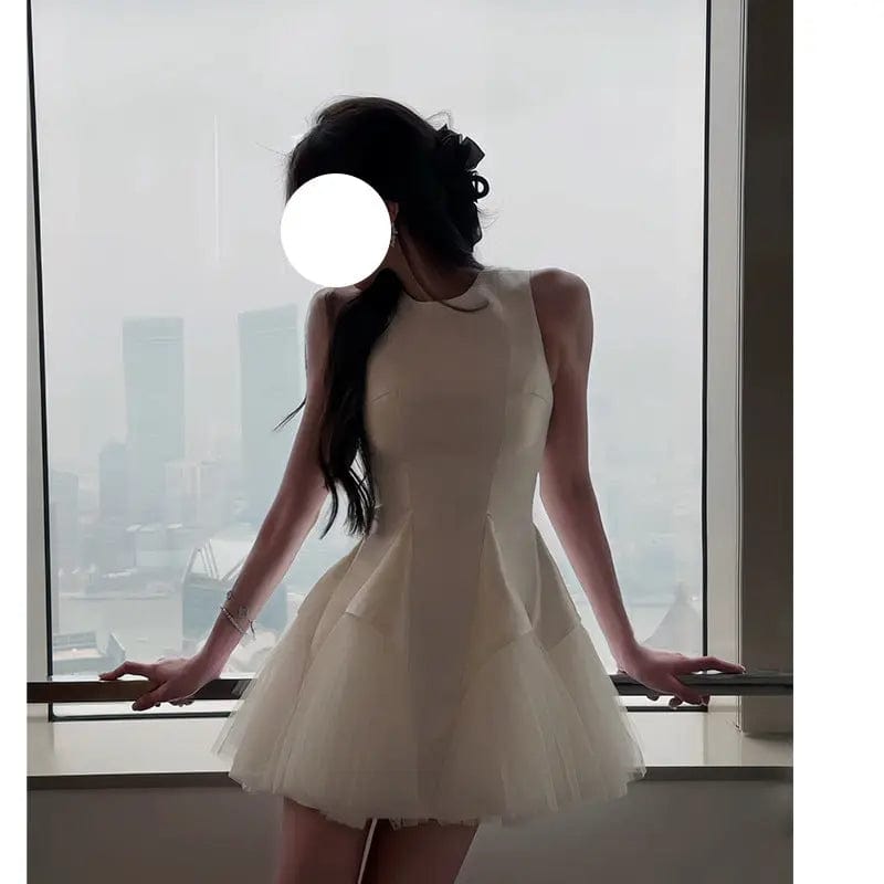 Saboor store Puff Mesh Stitching Pearlescent Dress Puff Mesh Stitching Pearlescent Dress