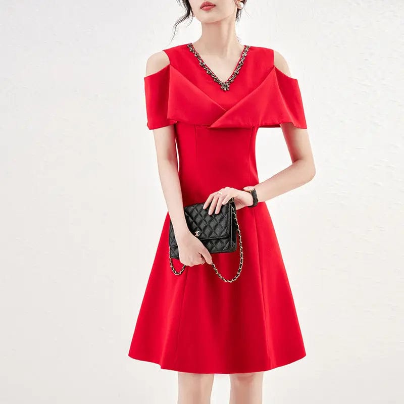 Saboor store  Red / L slim fit dress