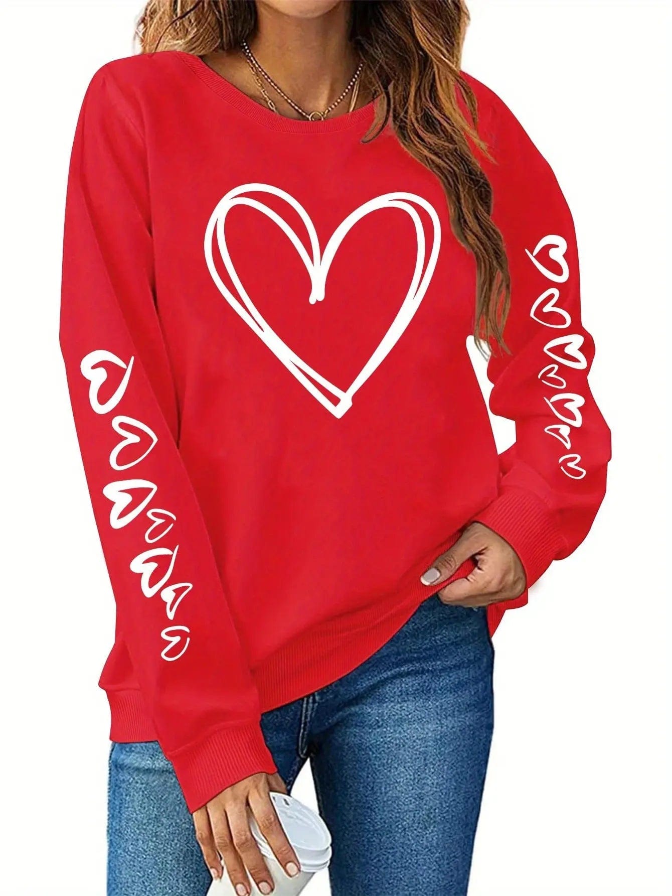 Saboor store  Red / XXL Valentine's Day Comfortable Plus Size Red Sweatshirt