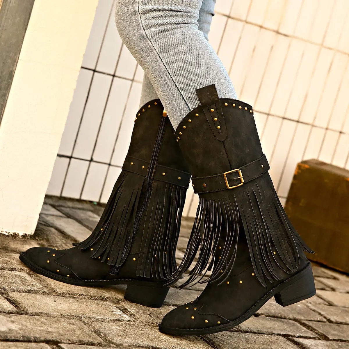 Saboor store Retro Winter Fashion Square Heel Boots Black / 36 Retro Winter Fashion Square Heel Boots