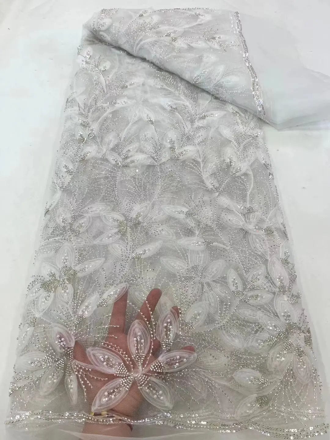 Saboor store Ribbon Flower Beaded Tulle Lace Fabric C Ribbon Flower Beaded Tulle Lace Fabric Cocktail Party Occasion Evening Dress Embroidered Cloth Lace