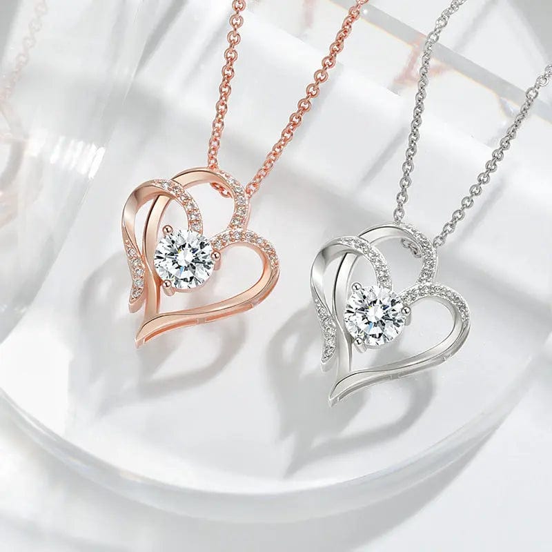 Saboor store  Rose Gold Necklace Zircon Double Love Necklace With Rhinestones Ins Personalized Heart-shaped Necklace Clavicle Chain Jewelry For Women Valentine's Day