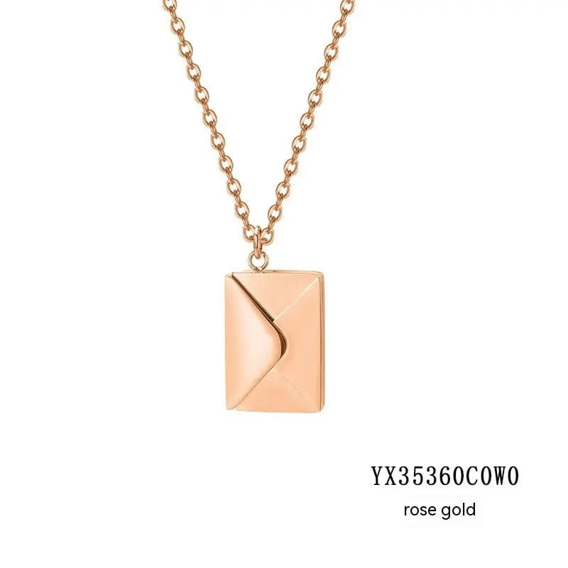 Saboor store  Rose Gold Valentine's Day Gift Envelope Engraved Necklace