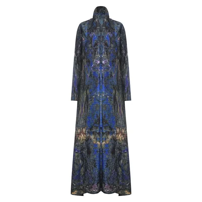 Saboor store  Sapphire Blue / Free Size Women's Long-sleeved Cardigan Printed Dress