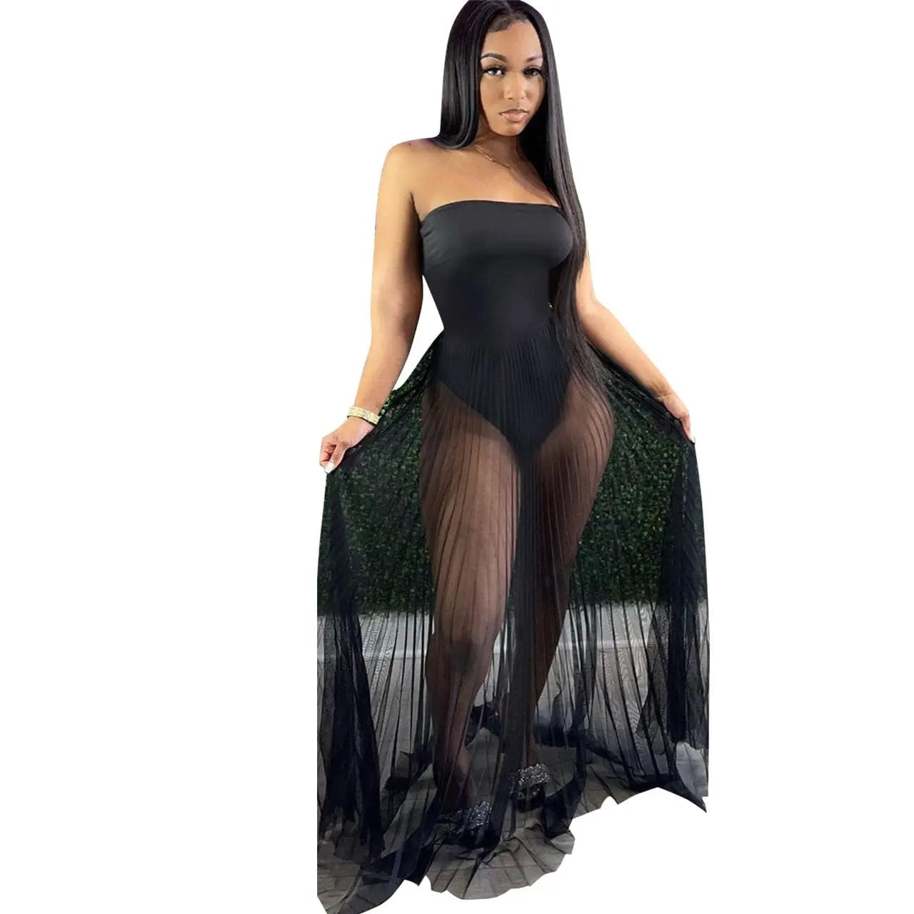 Saboor store Sexy Mesh See-through Dress With Wrapped Black / 2XL Sexy Mesh See-through Dress With Wrapped Chest