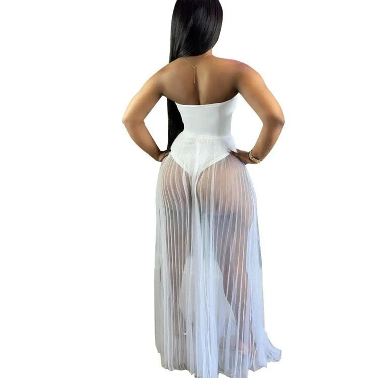 Saboor store Sexy Mesh See-through Dress With Wrapped White / 2XL Sexy Mesh See-through Dress With Wrapped Chest