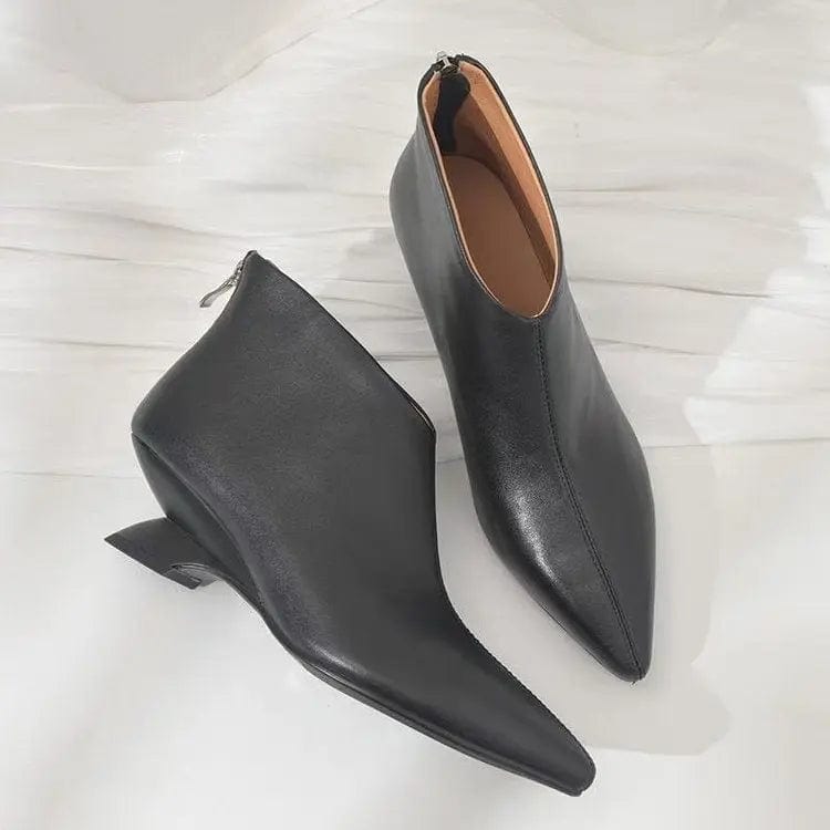 Saboor store Short Boots French Pointed Toe Shaped Mi Short Boots French Pointed Toe Shaped Mid Heel Autumn And Winter Women