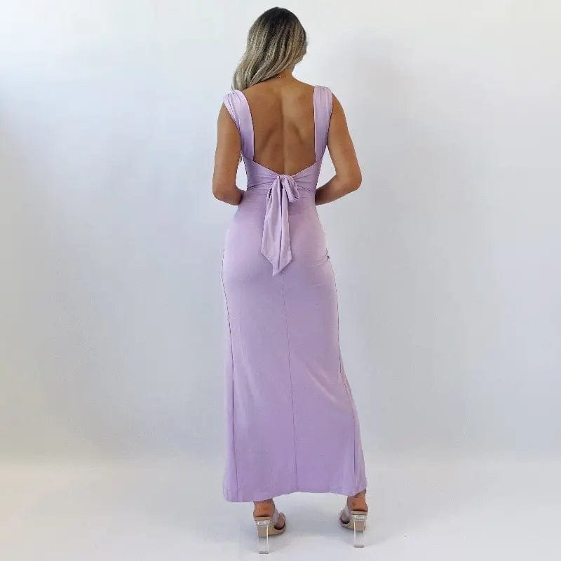 Saboor store  Slim Sleeveless Slit Dress With Back Tie Design Fashion Temperament Dresses For Women Clothing Slim Sleeveless Slit Dress With Back Tie Design Fashion Temperament Dresses For Women Clothing