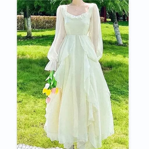 Saboor store Spring And Summer Fairy Princess Dress Apricot Long Sleeve / L Spring And Summer Fairy Princess Dress