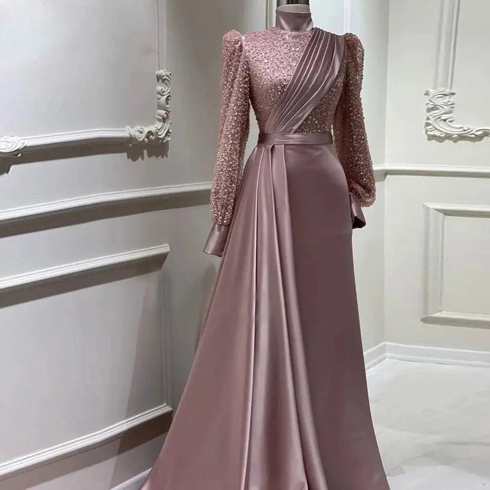 Saboor store Stand Collar All-inclusive Long Sleeve D Stand Collar All-inclusive Long Sleeve Detachable Evening Dress Elegant Elegant Two-piece Suit