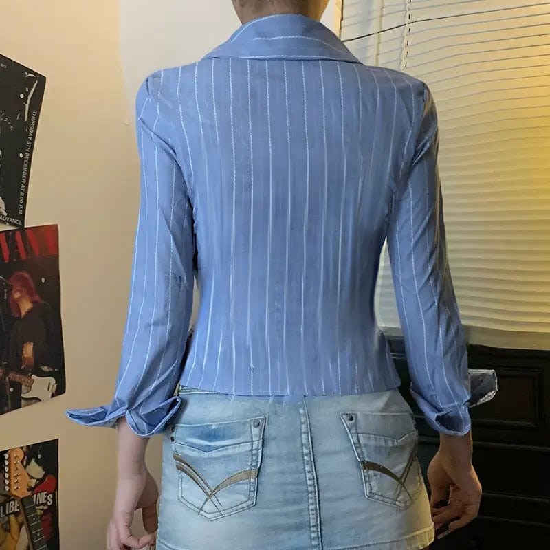 Saboor store  Striped Lapel Shirt European And American Fashion Women's Slim Top Striped Lapel Shirt European And American Fashion Women's Slim Top