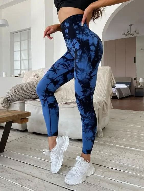 Saboor store  Tie dyed deep blue / L Tie Dyed High Waisted And Hip Lifting Fitness Pants