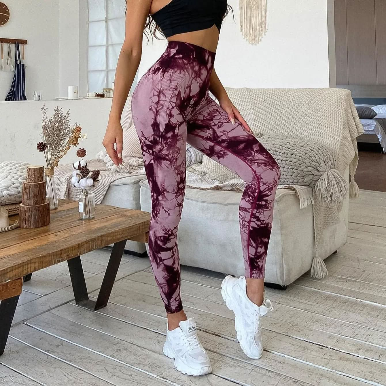 Saboor store  Tie Dyed High Waisted And Hip Lifting Fitness Pants