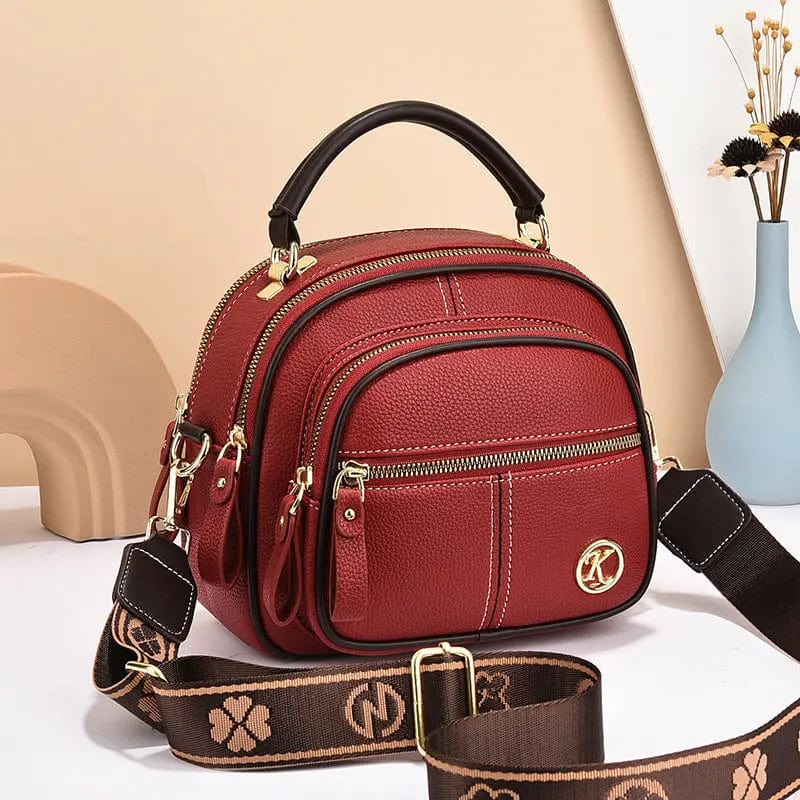 Saboor store Versatile Crossbody Bag For Women Multi- Wine Red Versatile Crossbody Bag For Women Multi-zipper Design Shoulder Bags With Portable Fashion Handbags Small Square Bag