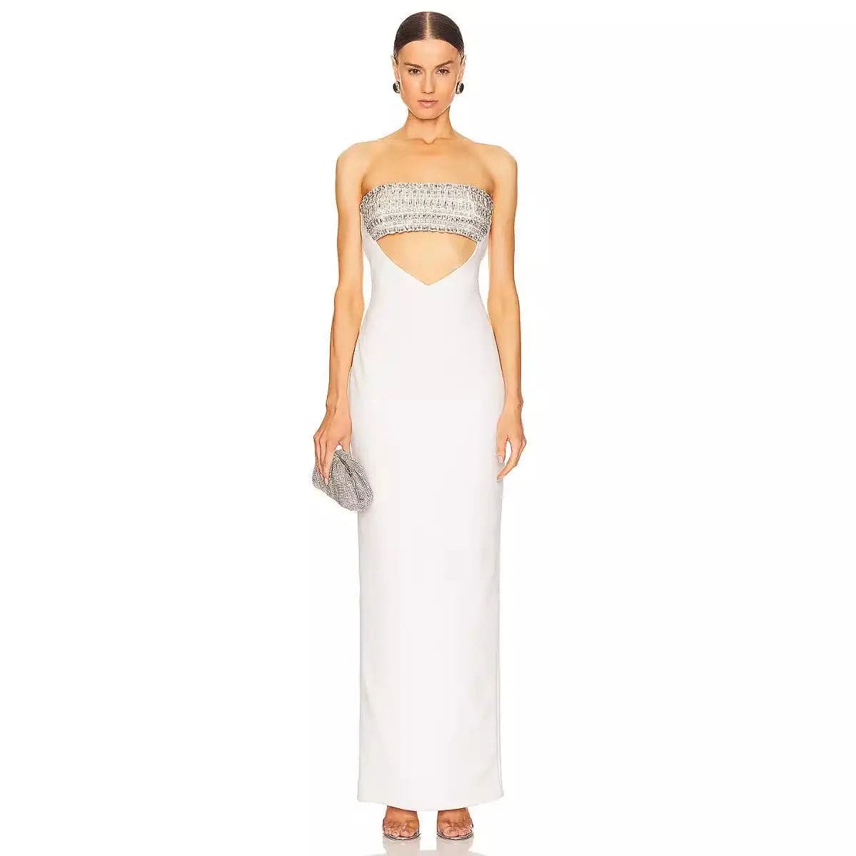 Saboor store White Diamond Tube Top Bandage Dress Eve White Diamond Tube Top Bandage Dress Evening Dress