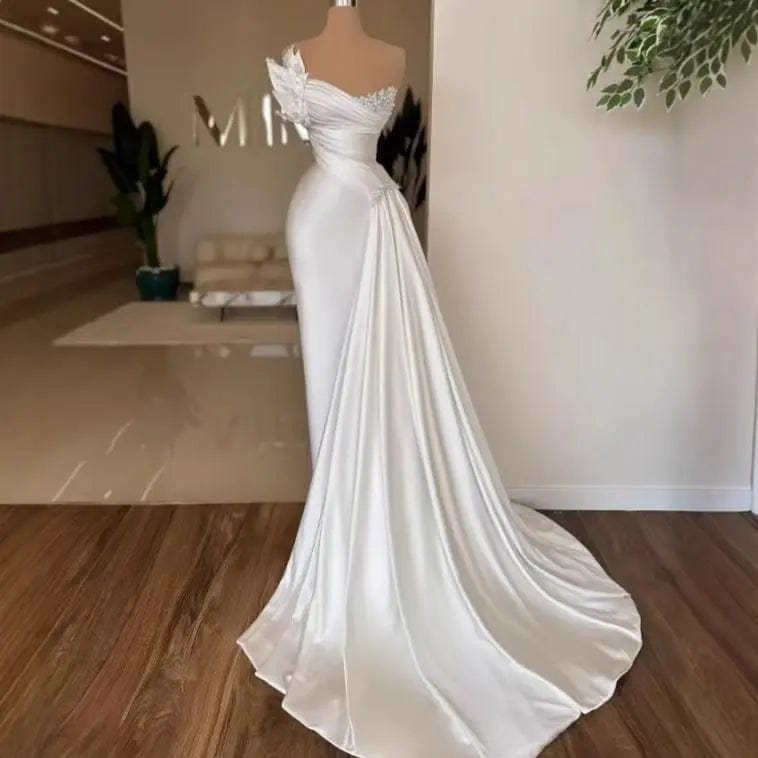 Saboor store White Graceful Satin Simple Lightweight White Graceful Satin Simple Lightweight Wedding Dress Long Dress