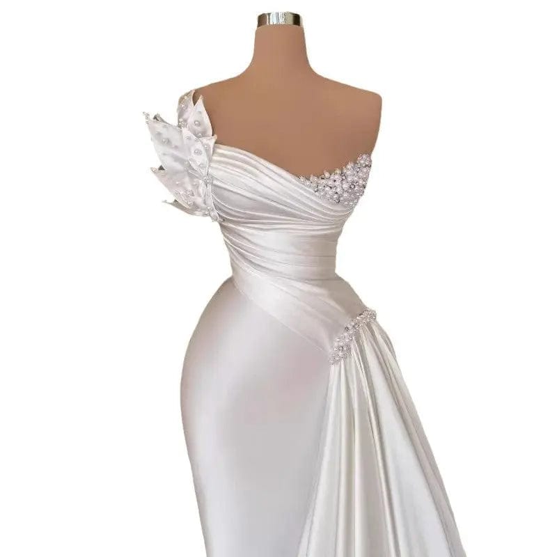 Saboor store White Graceful Satin Simple Lightweight White Graceful Satin Simple Lightweight Wedding Dress Long Dress