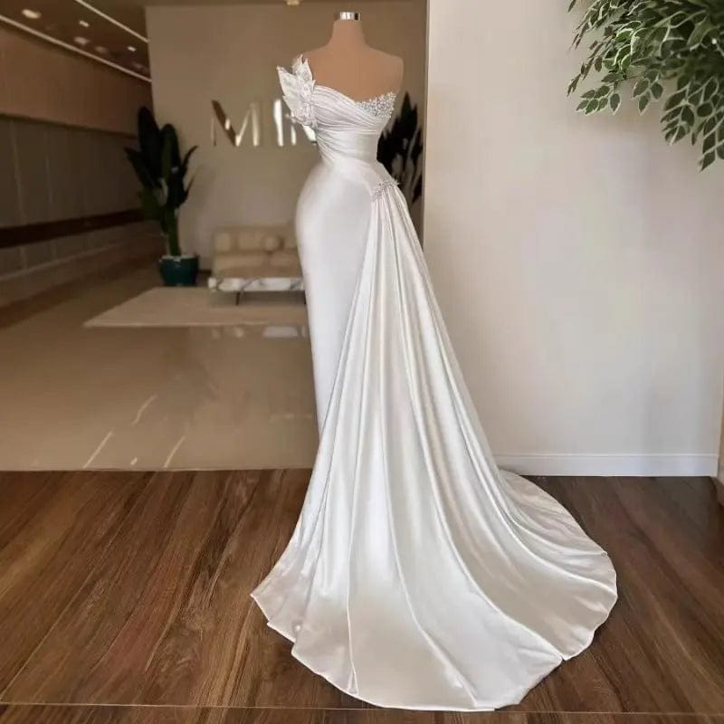 Saboor store White Graceful Satin Simple Lightweight White Graceful Satin Simple Lightweight Wedding Dress Long Dress