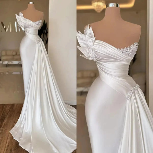 Saboor store White Graceful Satin Simple Lightweight White Graceful Satin Simple Lightweight Wedding Dress Long Dress