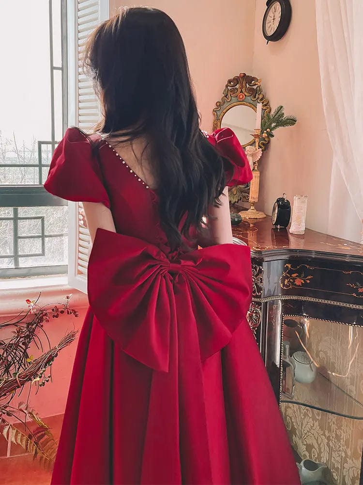 Saboor store Winter Wine Red Engagement Daily French Winter Wine Red Engagement Daily French Princess On The Run Satin Dress