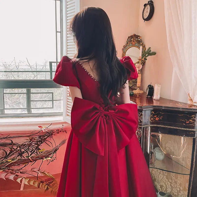 Saboor store Winter Wine Red Engagement Daily French Winter Wine Red Engagement Daily French Princess On The Run Satin Dress