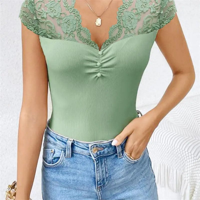 Saboor store  Women's Clothing > Blouses > Lace Blouses Green / L Temperament Wild Lace Lace-collared lace blouse Women