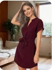 Saboor store  Women's Fashion Bowknot Short Sleeve Dress Wine Red / 4XL Women's Fashion Bowknot Short Sleeve Dress