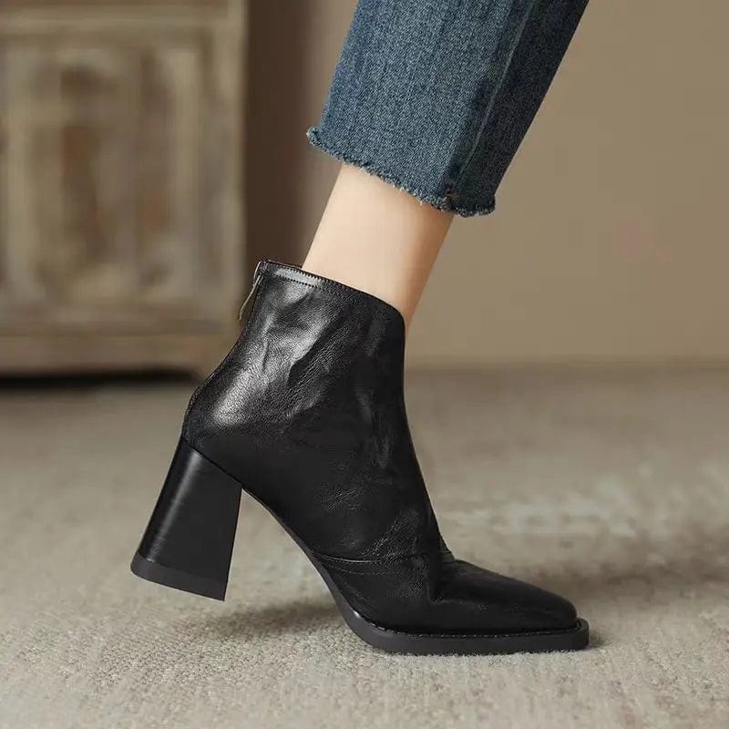 Saboor store Women's Fashion Retro Square Toe Ankle B Black / 35 Women's Fashion Retro Square Toe Ankle Boots