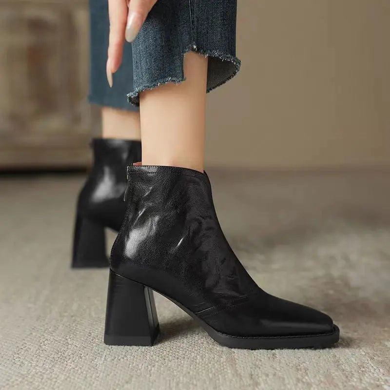 Saboor store Women's Fashion Retro Square Toe Ankle B Women's Fashion Retro Square Toe Ankle Boots