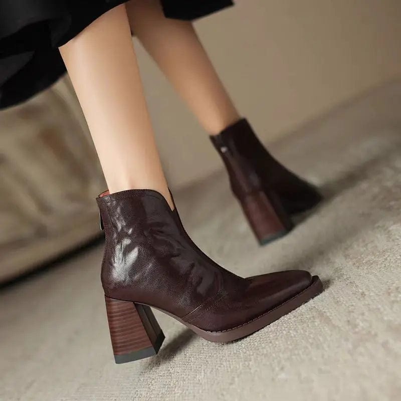 Saboor store Women's Fashion Retro Square Toe Ankle B Women's Fashion Retro Square Toe Ankle Boots