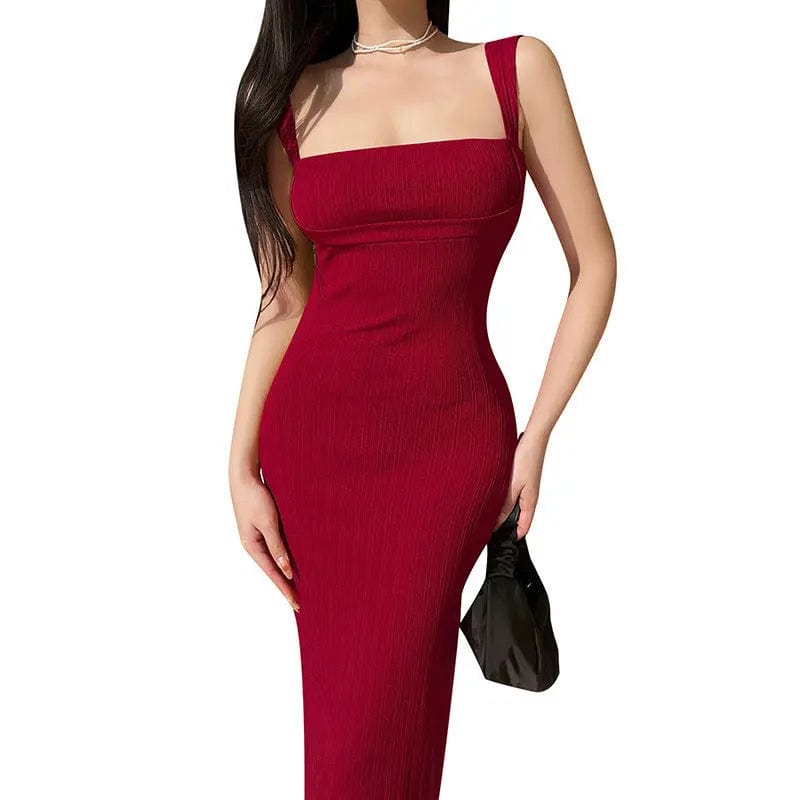 Saboor store  Women's Knitted Sling Slim-fit Red Christmas Dress