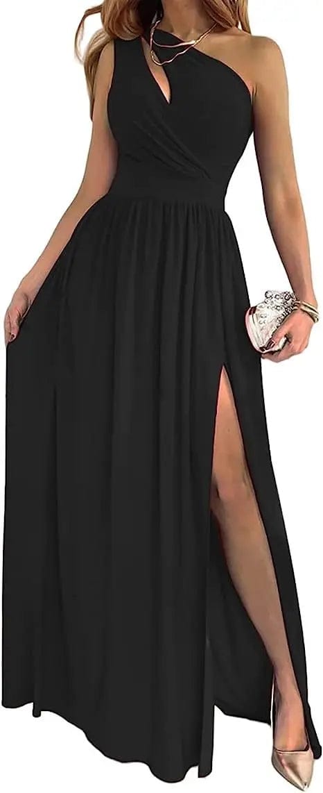 Saboor store Women's One Shoulder High Split Cutout S Women's One Shoulder High Split Cutout Sleeveless Elegant Sexy Cocktail Maxi Dress