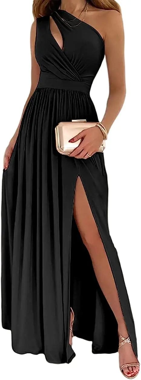 Saboor store Women's One Shoulder High Split Cutout S Women's One Shoulder High Split Cutout Sleeveless Elegant Sexy Cocktail Maxi Dress