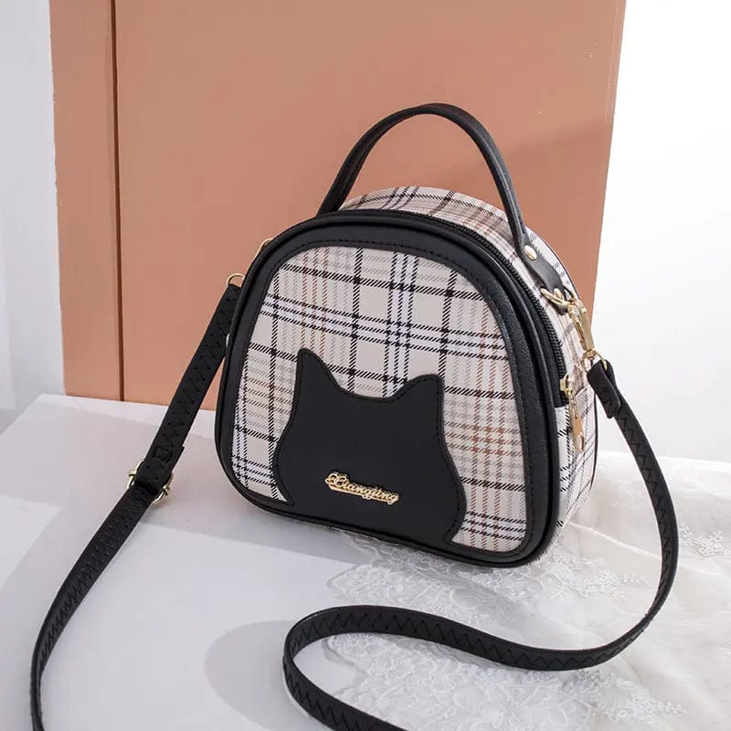 Saboor store Women's Printed Checks Cat Pattern Shoul Black Women's Printed Checks Cat Pattern Shoulder Bag