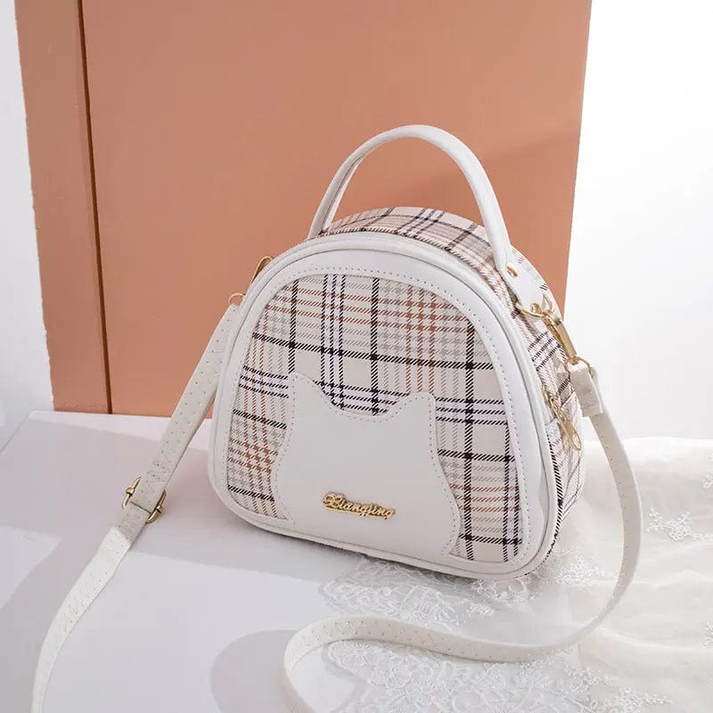 Saboor store Women's Printed Checks Cat Pattern Shoul White Women's Printed Checks Cat Pattern Shoulder Bag