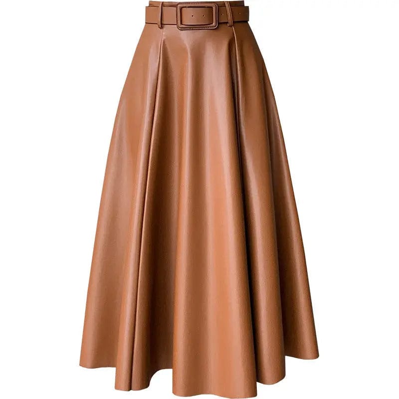 Saboor store  Women's Skirts > Midi Skirts > A-Line Skirts Women's A-line skirt High Waist Leather Skirt Midi Skirt