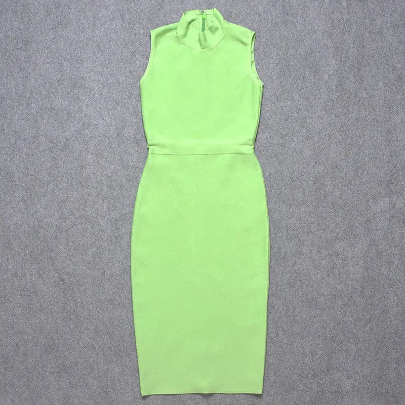 Saboor store  Women's Turtleneck Sleeveless Slim Stretch Dress Grass Green / L Women's Turtleneck Sleeveless Slim Stretch Dress