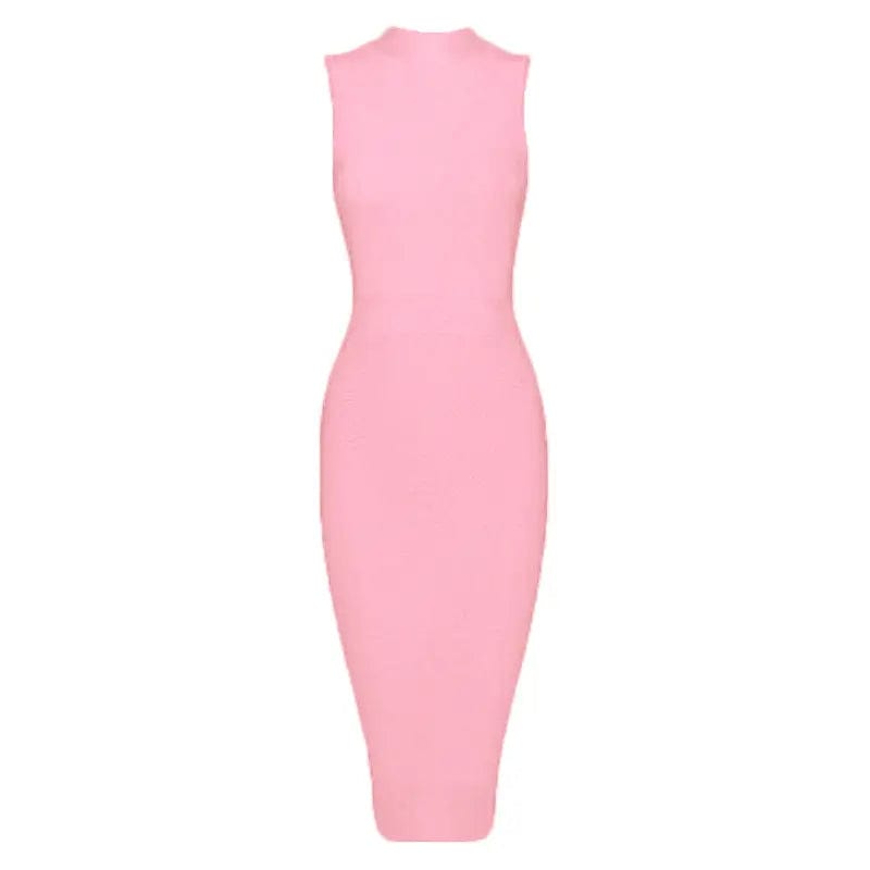 Saboor store  Women's Turtleneck Sleeveless Slim Stretch Dress Pink / L Women's Turtleneck Sleeveless Slim Stretch Dress