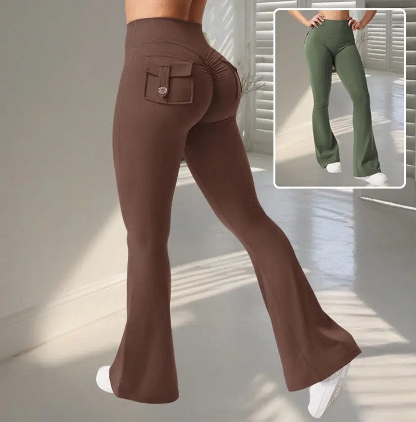 Saboor store  Yoga Fitness Flared Pants With Pockets Ins Fashion Slim High Waist Sports Trousers Scrunch Butt Booty Workout Lifting Leggings Yoga Fitness Flared Pants With Pockets Ins Fashion Slim High Waist Sports Trousers  Scrunch Butt Booty Workout Lifting Leggings