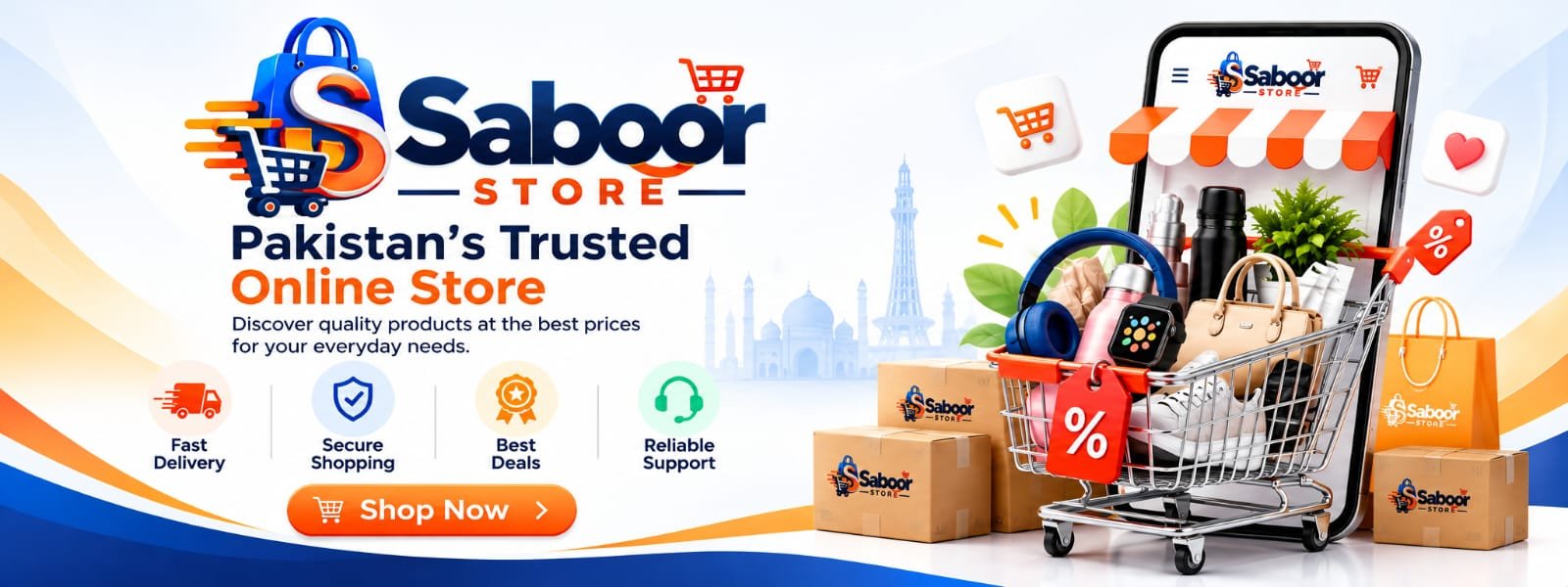Saboor Store Pakistan online shopping banner featuring products and shopping deals